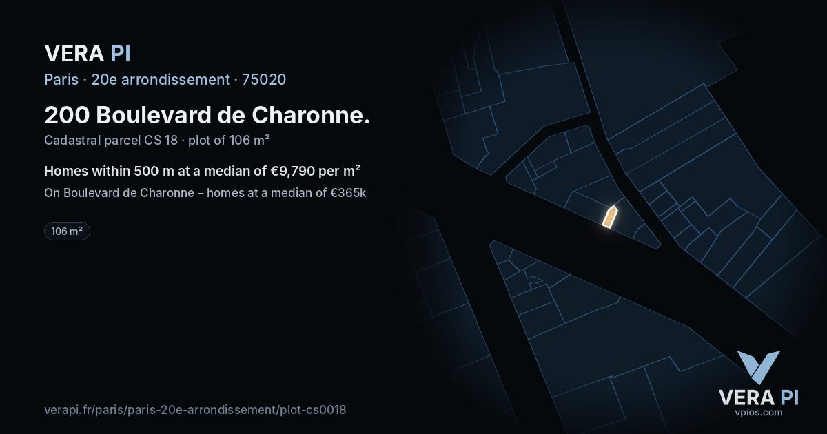 200 Boulevard de Charonne, 20e arrondissement at night – the plot lit, the parcels around coloured by the prices near them
