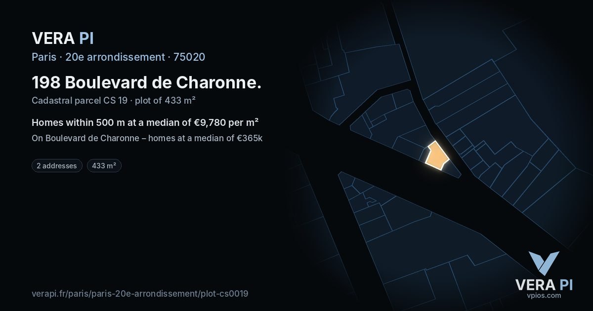 198 Boulevard de Charonne, 20e arrondissement at night – the plot lit, the parcels around coloured by the prices near them