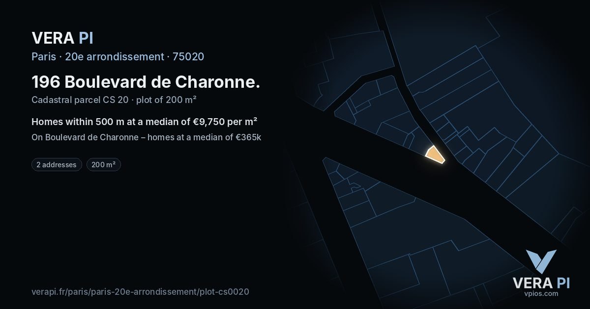 196 Boulevard de Charonne, 20e arrondissement at night – the plot lit, the parcels around coloured by the prices near them