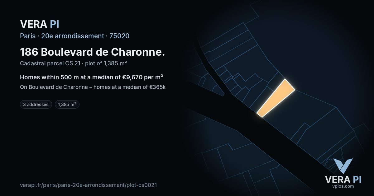 186 Boulevard de Charonne, 20e arrondissement at night – the plot lit, the parcels around coloured by the prices near them
