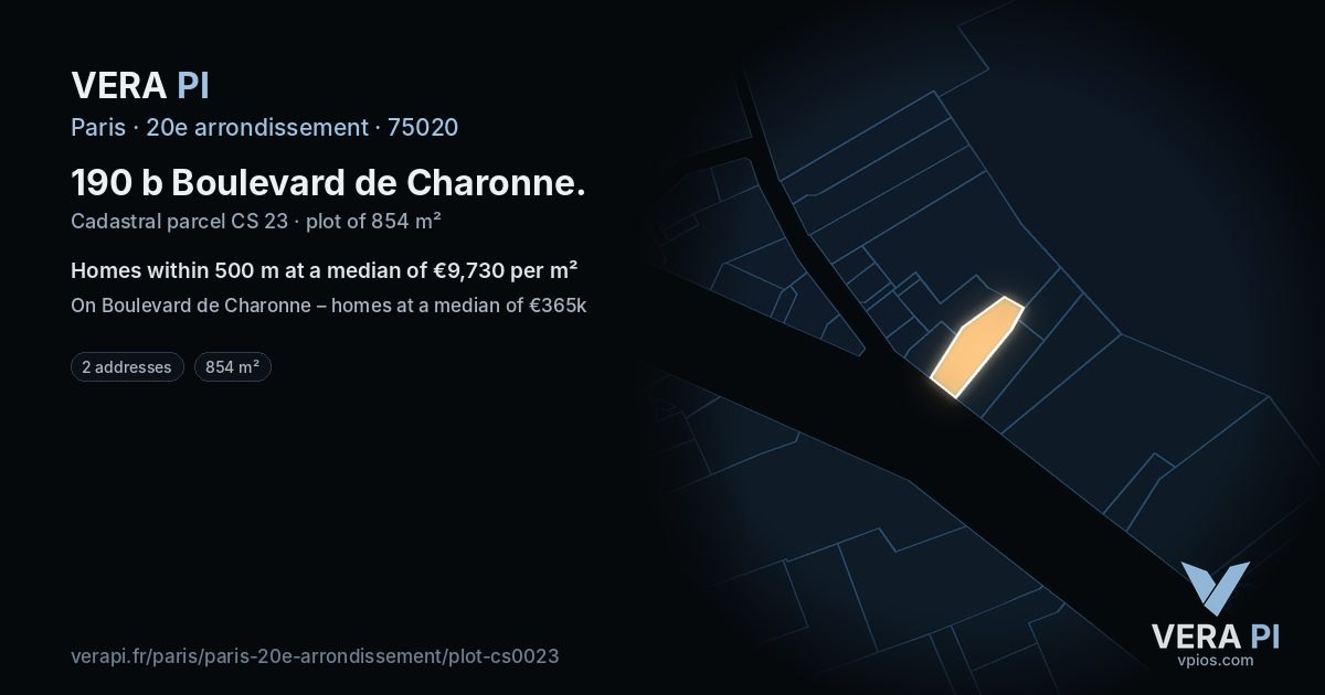 190 b Boulevard de Charonne, 20e arrondissement at night – the plot lit, the parcels around coloured by the prices near them