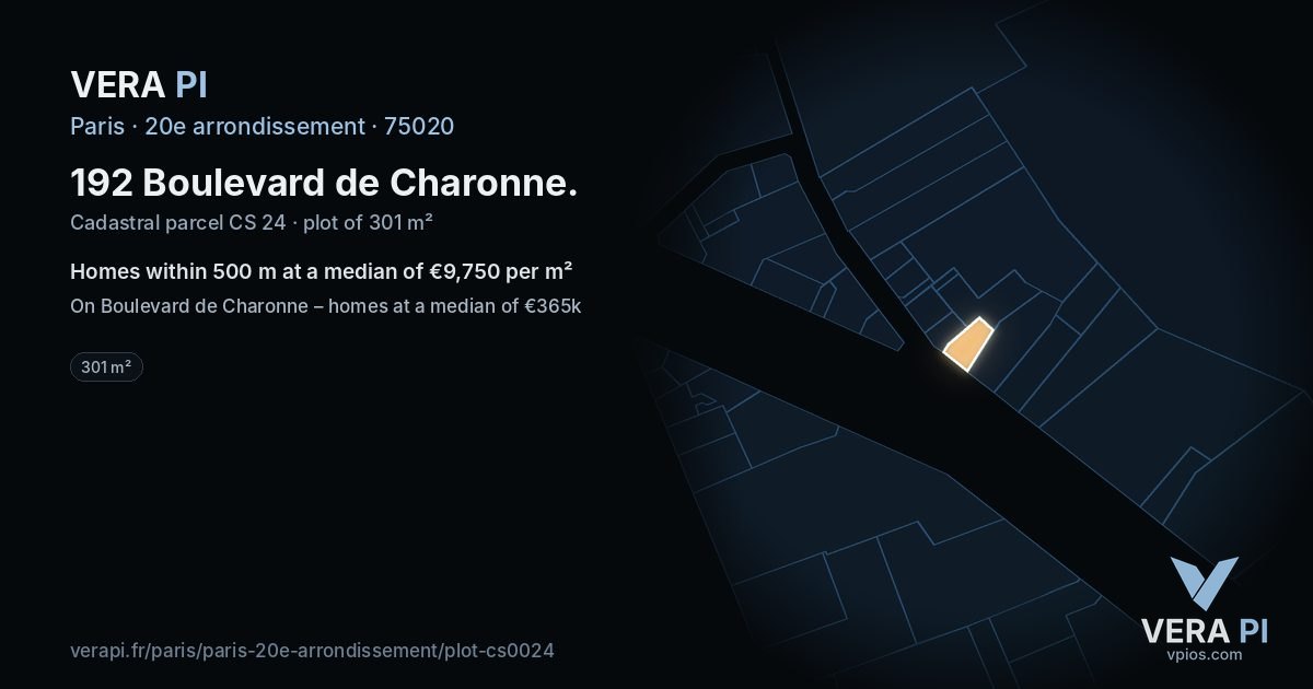 192 Boulevard de Charonne, 20e arrondissement at night – the plot lit, the parcels around coloured by the prices near them