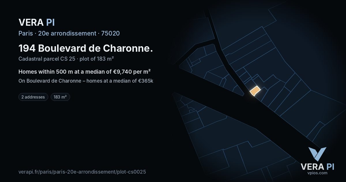 194 Boulevard de Charonne, 20e arrondissement at night – the plot lit, the parcels around coloured by the prices near them