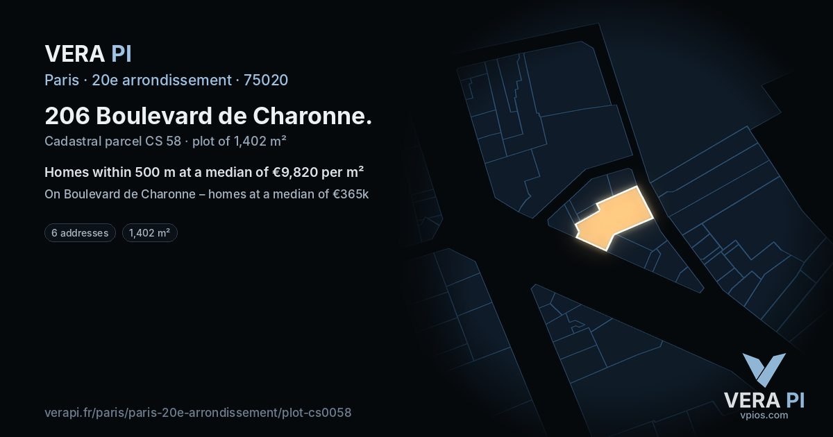 206 Boulevard de Charonne, 20e arrondissement at night – the plot lit, the parcels around coloured by the prices near them