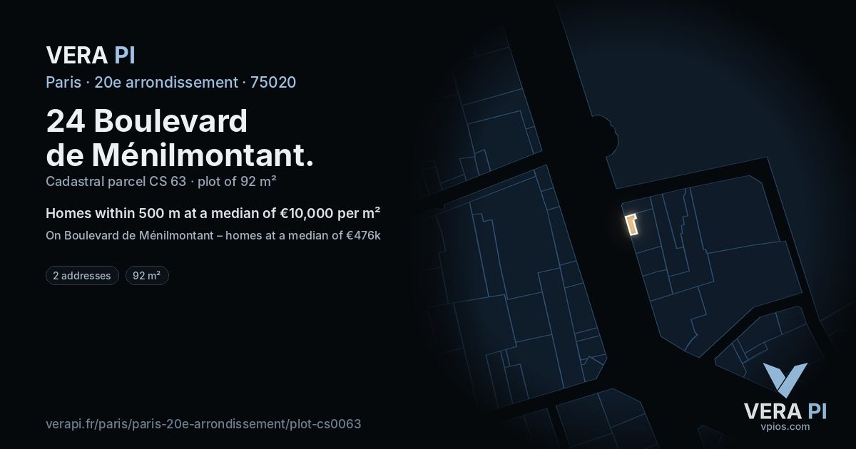 24 Boulevard de Ménilmontant, 20e arrondissement at night – the plot lit, the parcels around coloured by the prices near them