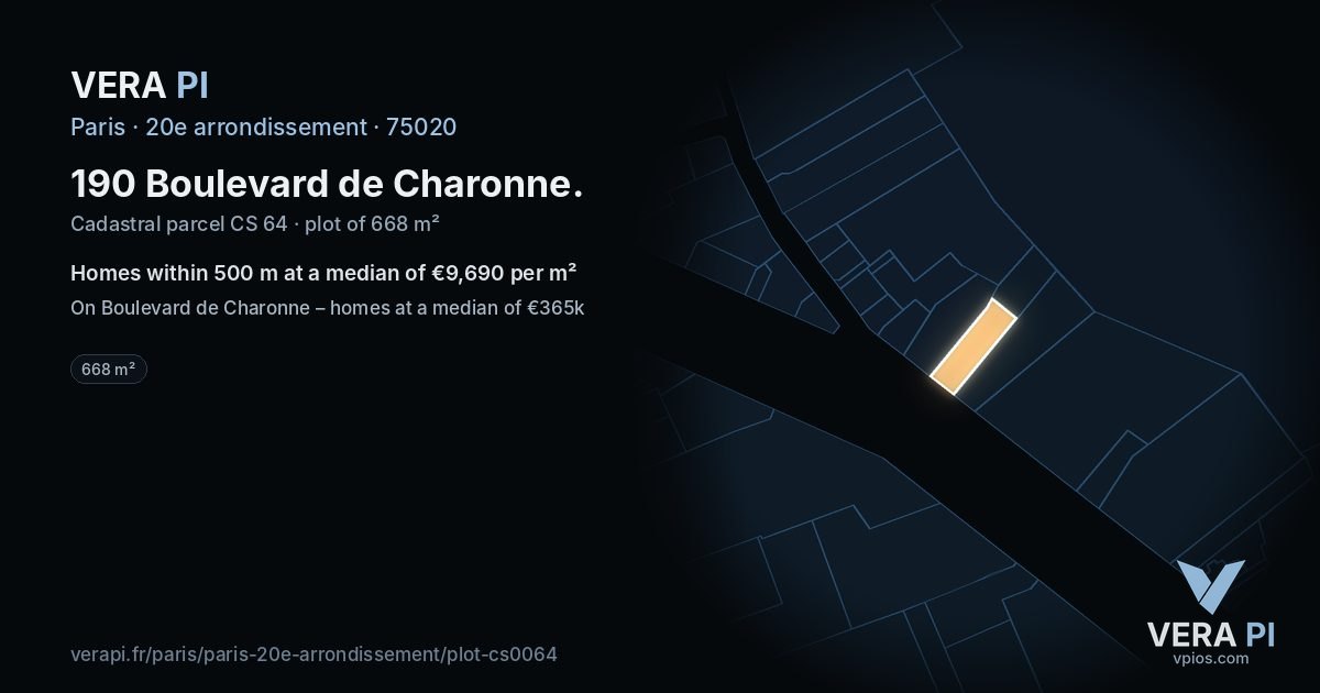190 Boulevard de Charonne, 20e arrondissement at night – the plot lit, the parcels around coloured by the prices near them