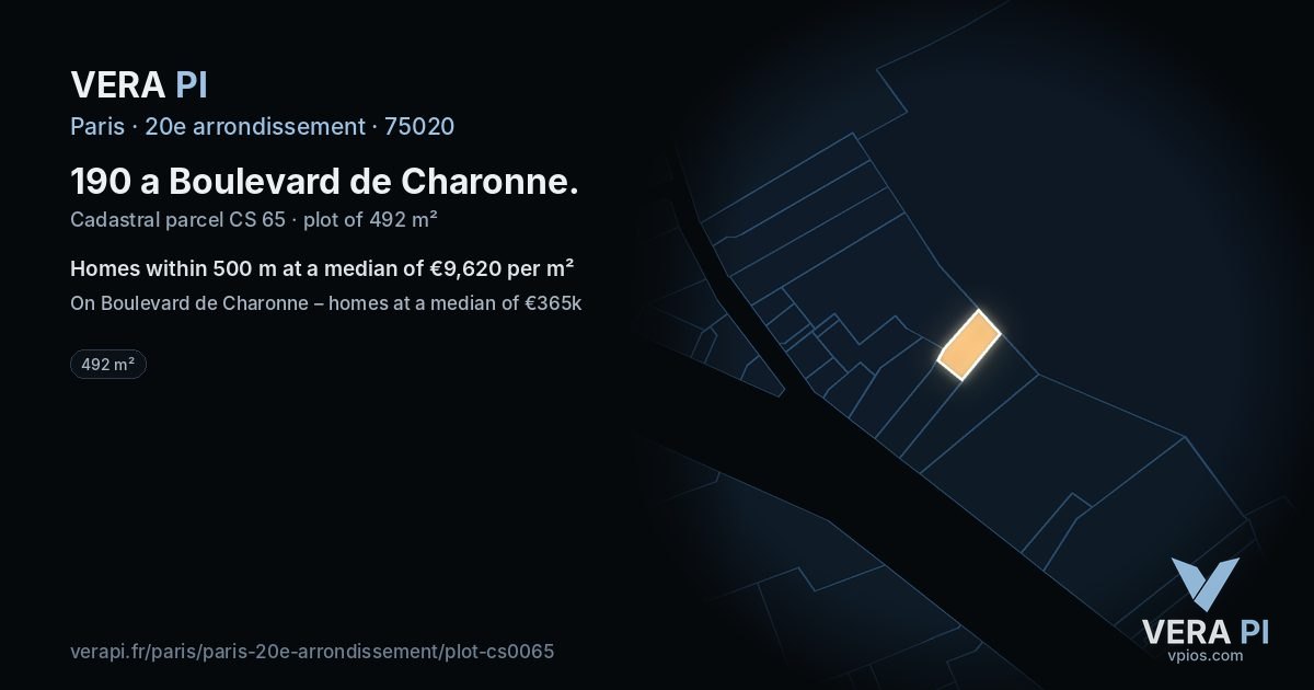 190 a Boulevard de Charonne, 20e arrondissement at night – the plot lit, the parcels around coloured by the prices near them