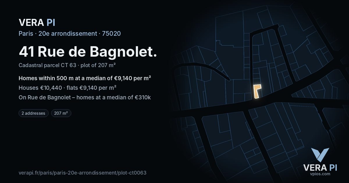 41 Rue de Bagnolet, 20e arrondissement at night – the plot lit, the parcels around coloured by the prices near them
