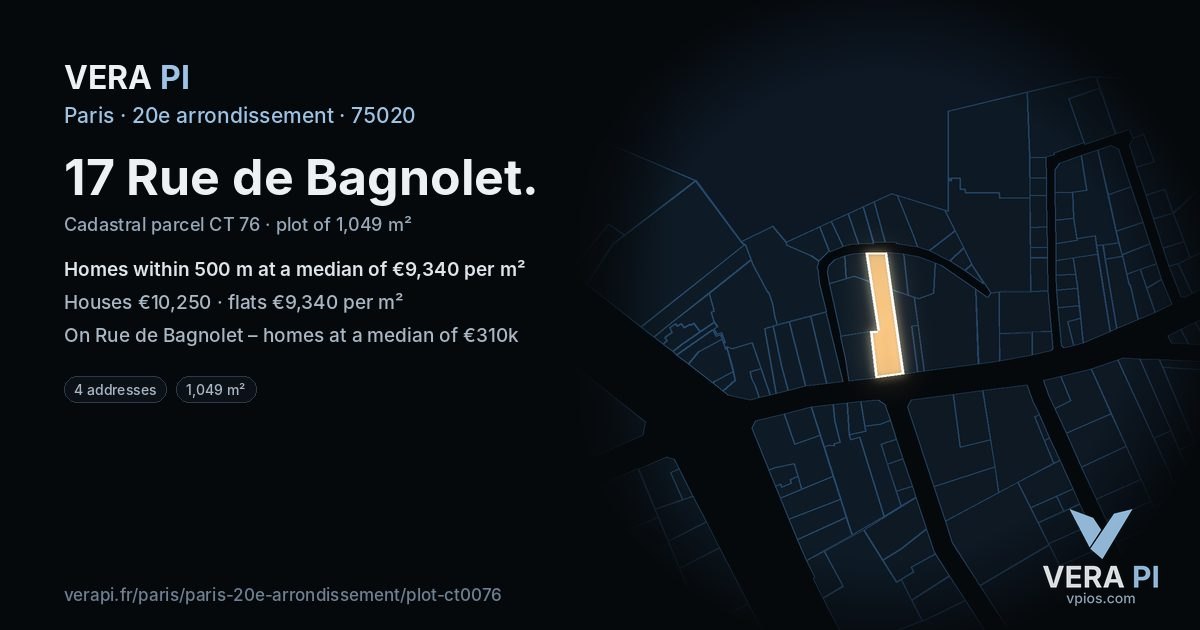 17 Rue de Bagnolet, 20e arrondissement at night – the plot lit, the parcels around coloured by the prices near them