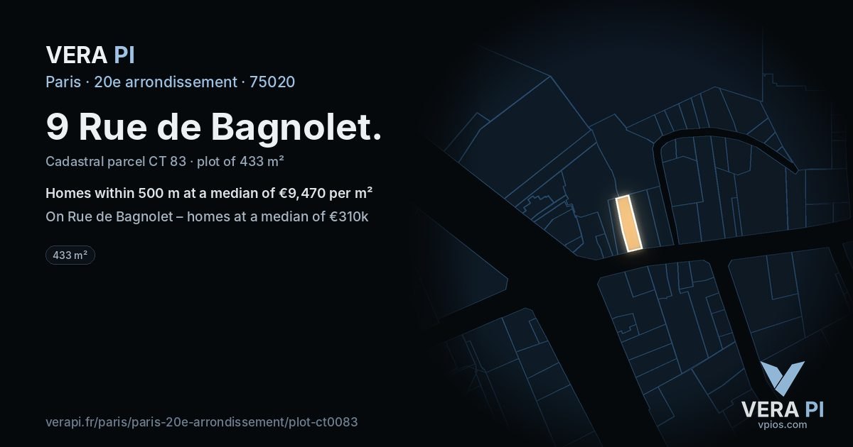 9 Rue de Bagnolet, 20e arrondissement at night – the plot lit, the parcels around coloured by the prices near them
