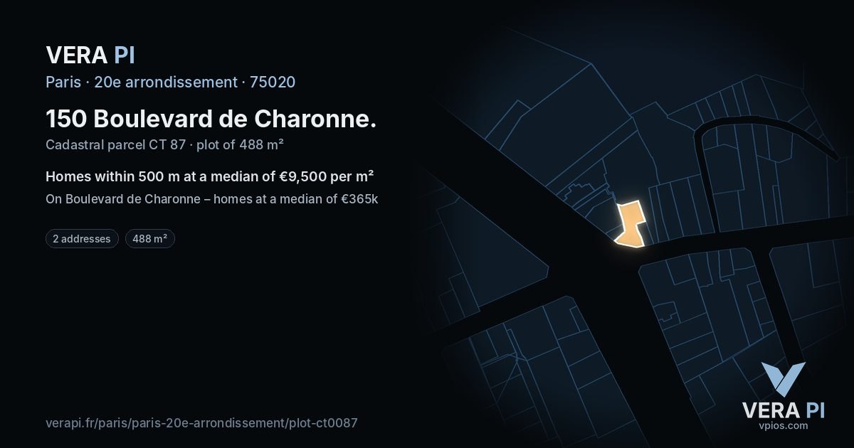 150 Boulevard de Charonne, 20e arrondissement at night – the plot lit, the parcels around coloured by the prices near them