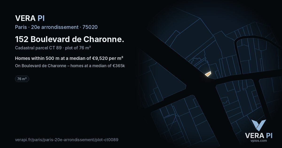 152 Boulevard de Charonne, 20e arrondissement at night – the plot lit, the parcels around coloured by the prices near them