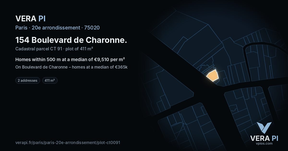 154 Boulevard de Charonne, 20e arrondissement at night – the plot lit, the parcels around coloured by the prices near them
