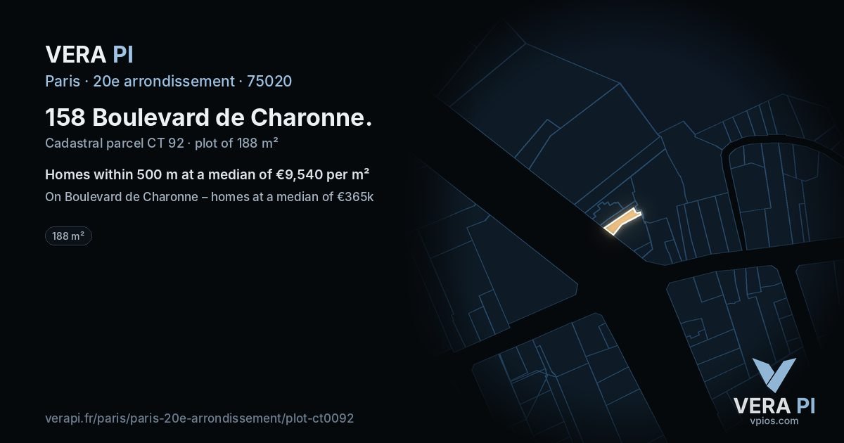 158 Boulevard de Charonne, 20e arrondissement at night – the plot lit, the parcels around coloured by the prices near them