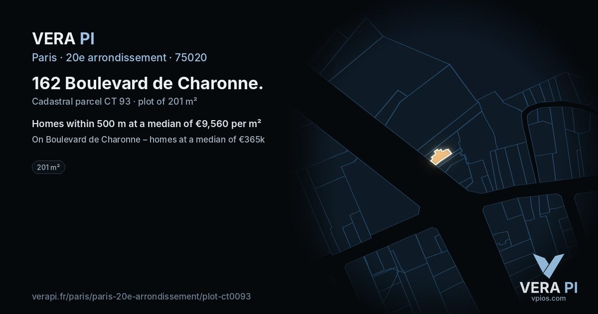162 Boulevard de Charonne, 20e arrondissement at night – the plot lit, the parcels around coloured by the prices near them