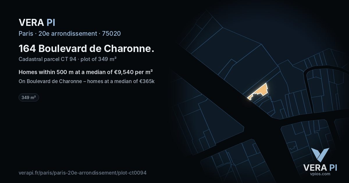 164 Boulevard de Charonne, 20e arrondissement at night – the plot lit, the parcels around coloured by the prices near them