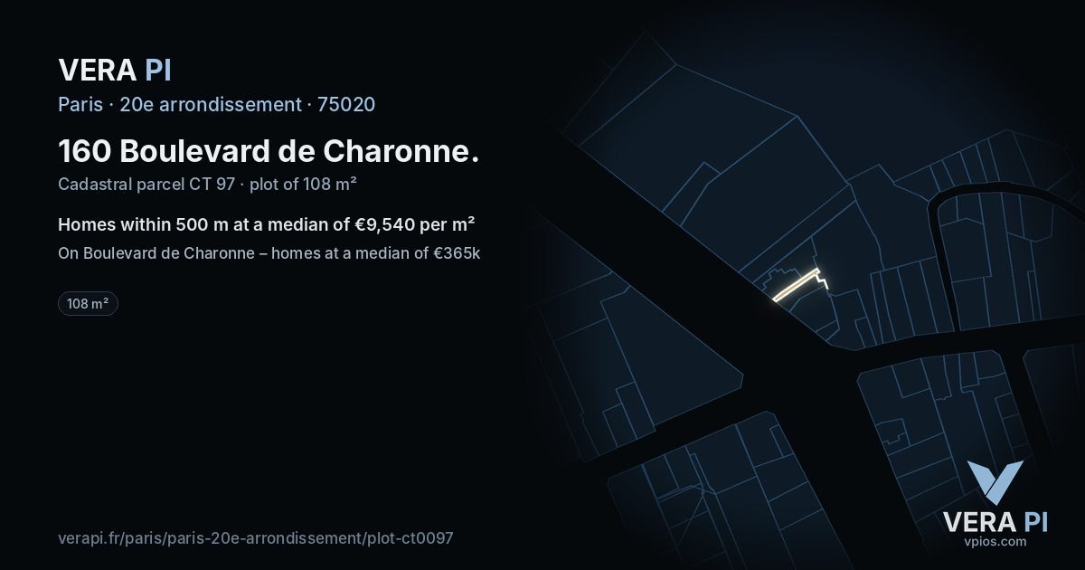 160 Boulevard de Charonne, 20e arrondissement at night – the plot lit, the parcels around coloured by the prices near them