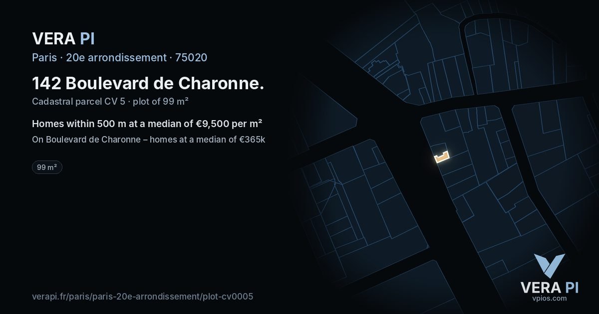 142 Boulevard de Charonne, 20e arrondissement at night – the plot lit, the parcels around coloured by the prices near them