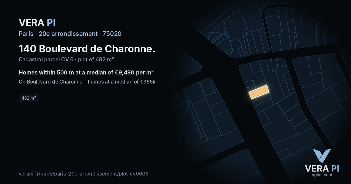 140 Boulevard de Charonne, 20e arrondissement at night – the plot lit, the parcels around coloured by the prices near them