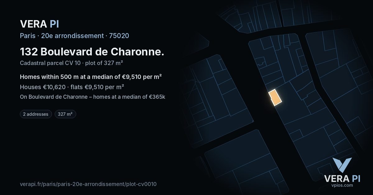 132 Boulevard de Charonne, 20e arrondissement at night – the plot lit, the parcels around coloured by the prices near them