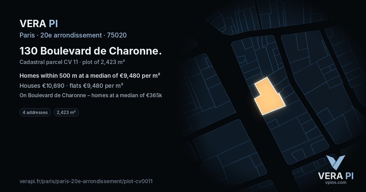 130 Boulevard de Charonne, 20e arrondissement at night – the plot lit, the parcels around coloured by the prices near them