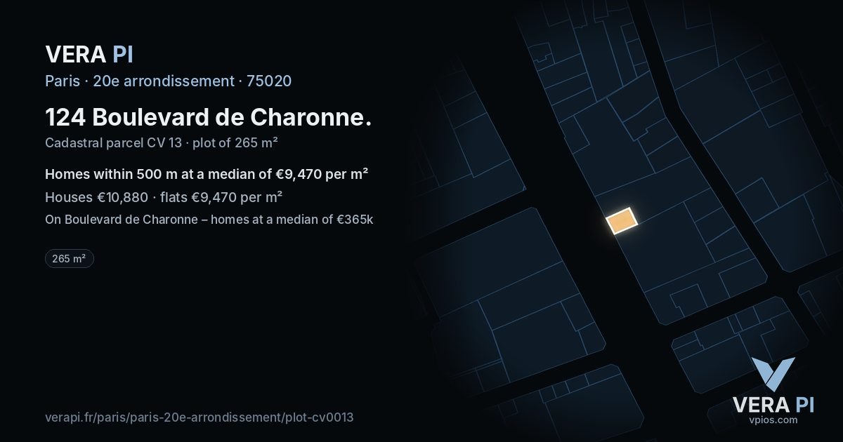 124 Boulevard de Charonne, 20e arrondissement at night – the plot lit, the parcels around coloured by the prices near them