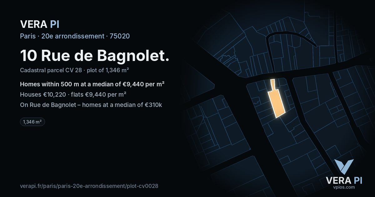 10 Rue de Bagnolet, 20e arrondissement at night – the plot lit, the parcels around coloured by the prices near them