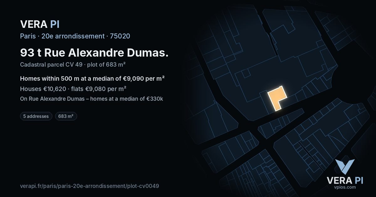 93 t Rue Alexandre Dumas, 20e arrondissement at night – the plot lit, the parcels around coloured by the prices near them
