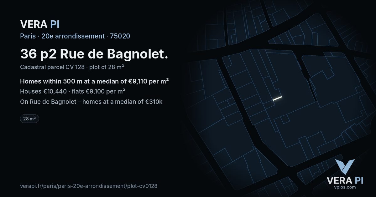 36 p2 Rue de Bagnolet, 20e arrondissement at night – the plot lit, the parcels around coloured by the prices near them