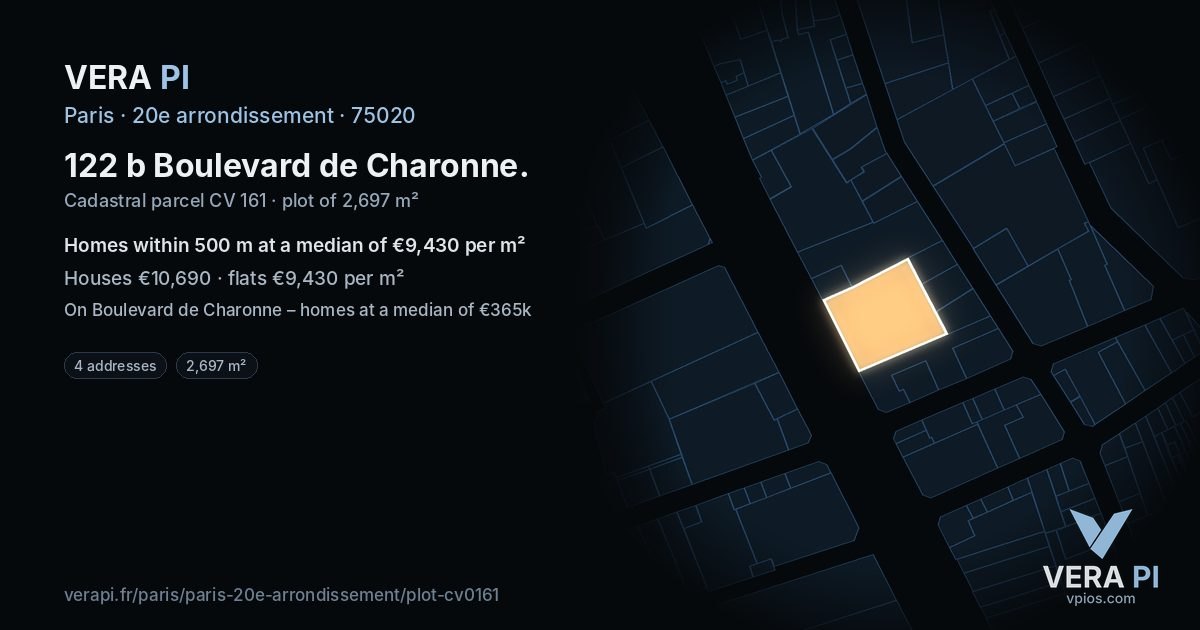 122 b Boulevard de Charonne, 20e arrondissement at night – the plot lit, the parcels around coloured by the prices near them