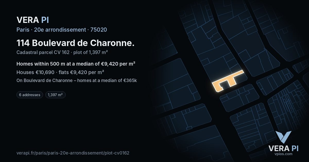 114 Boulevard de Charonne, 20e arrondissement at night – the plot lit, the parcels around coloured by the prices near them