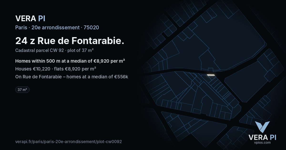24 z Rue de Fontarabie, 20e arrondissement at night – the plot lit, the parcels around coloured by the prices near them