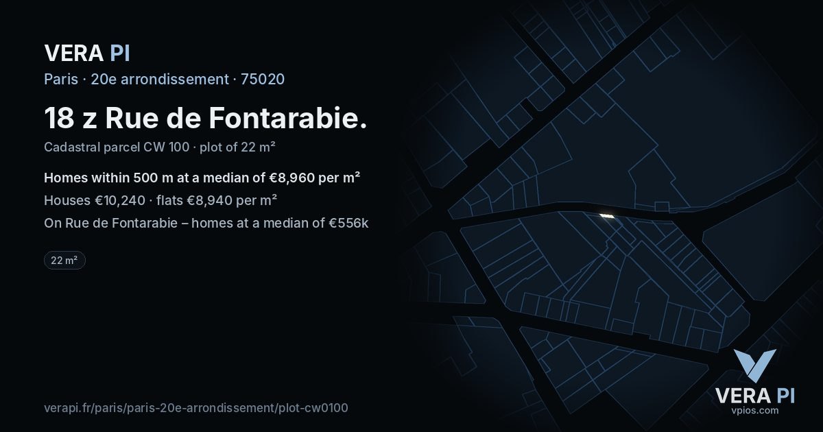 18 z Rue de Fontarabie, 20e arrondissement at night – the plot lit, the parcels around coloured by the prices near them