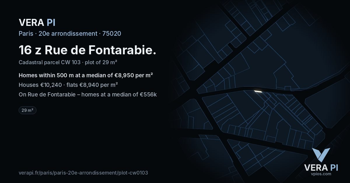 16 z Rue de Fontarabie, 20e arrondissement at night – the plot lit, the parcels around coloured by the prices near them