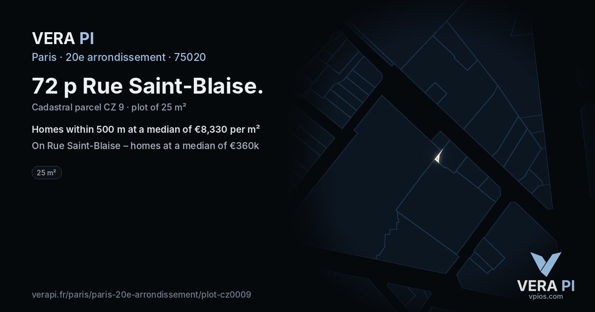 72 p Rue Saint-Blaise, 20e arrondissement at night – the plot lit, the parcels around coloured by the prices near them