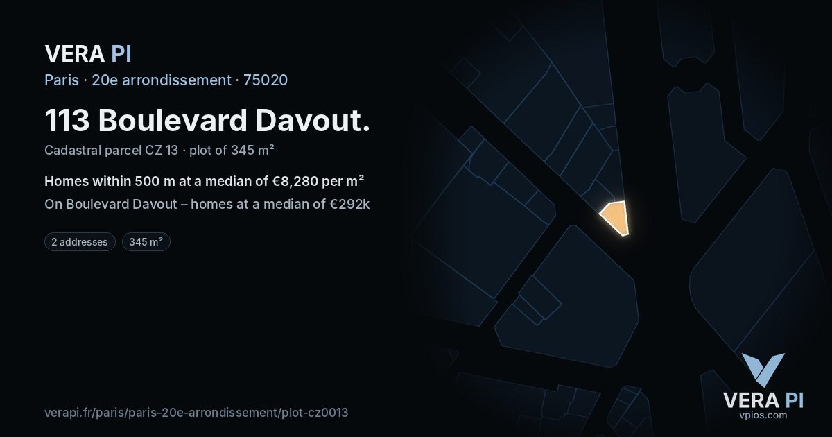 113 Boulevard Davout, 20e arrondissement at night – the plot lit, the parcels around coloured by the prices near them