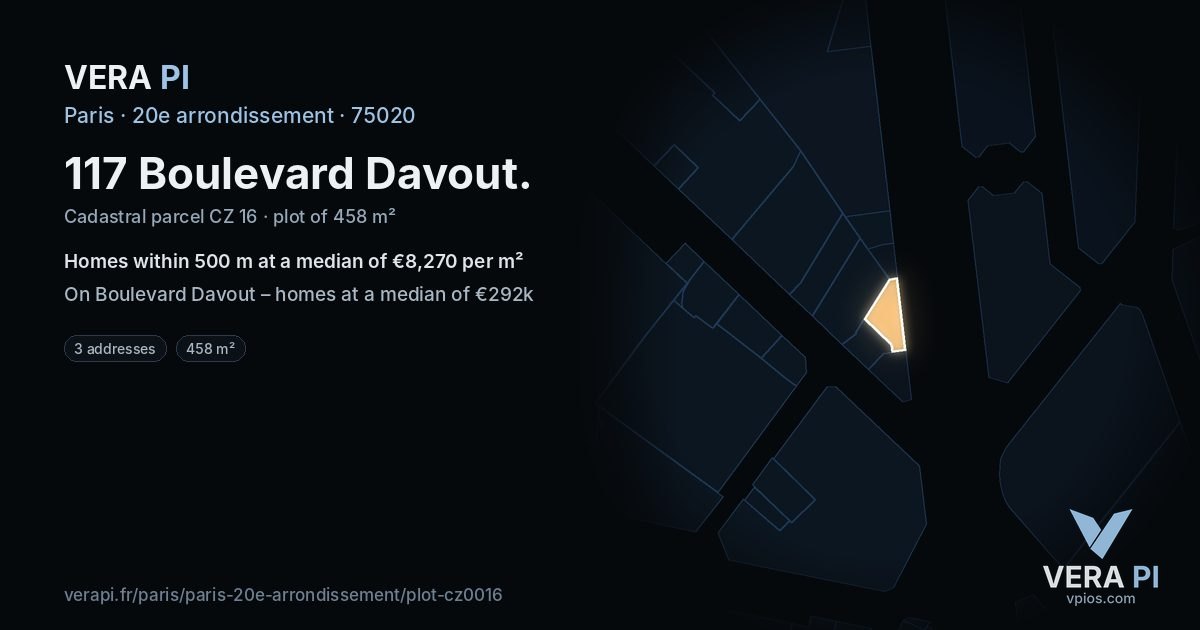 117 Boulevard Davout, 20e arrondissement at night – the plot lit, the parcels around coloured by the prices near them