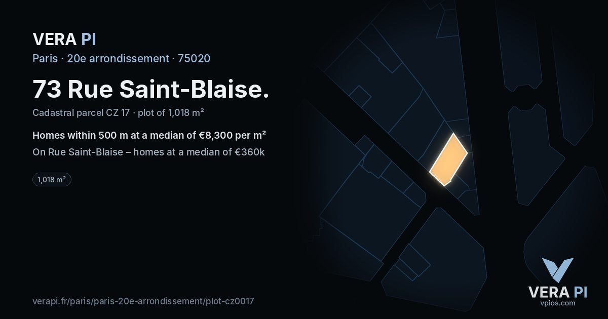 73 Rue Saint-Blaise, 20e arrondissement at night – the plot lit, the parcels around coloured by the prices near them