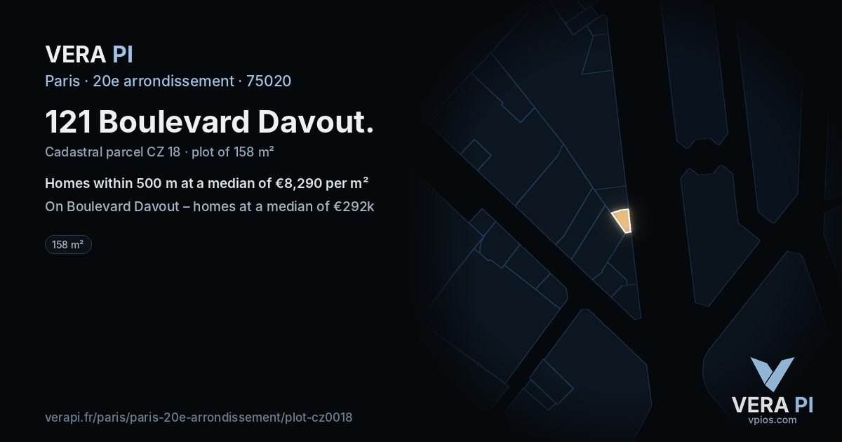 121 Boulevard Davout, 20e arrondissement at night – the plot lit, the parcels around coloured by the prices near them