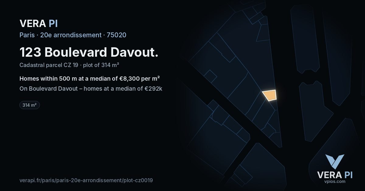 123 Boulevard Davout, 20e arrondissement at night – the plot lit, the parcels around coloured by the prices near them