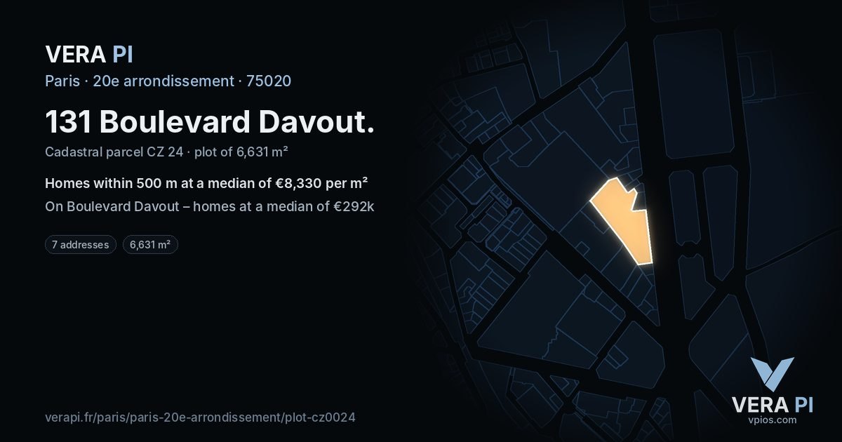 131 Boulevard Davout, 20e arrondissement at night – the plot lit, the parcels around coloured by the prices near them