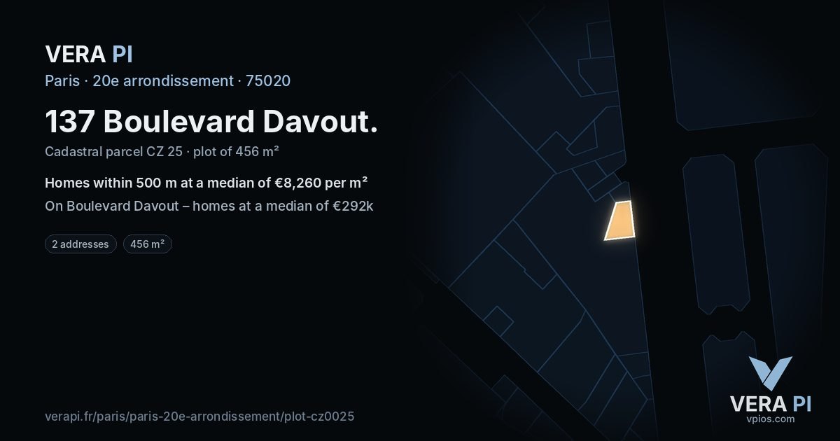 137 Boulevard Davout, 20e arrondissement at night – the plot lit, the parcels around coloured by the prices near them