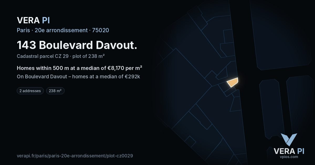 143 Boulevard Davout, 20e arrondissement at night – the plot lit, the parcels around coloured by the prices near them
