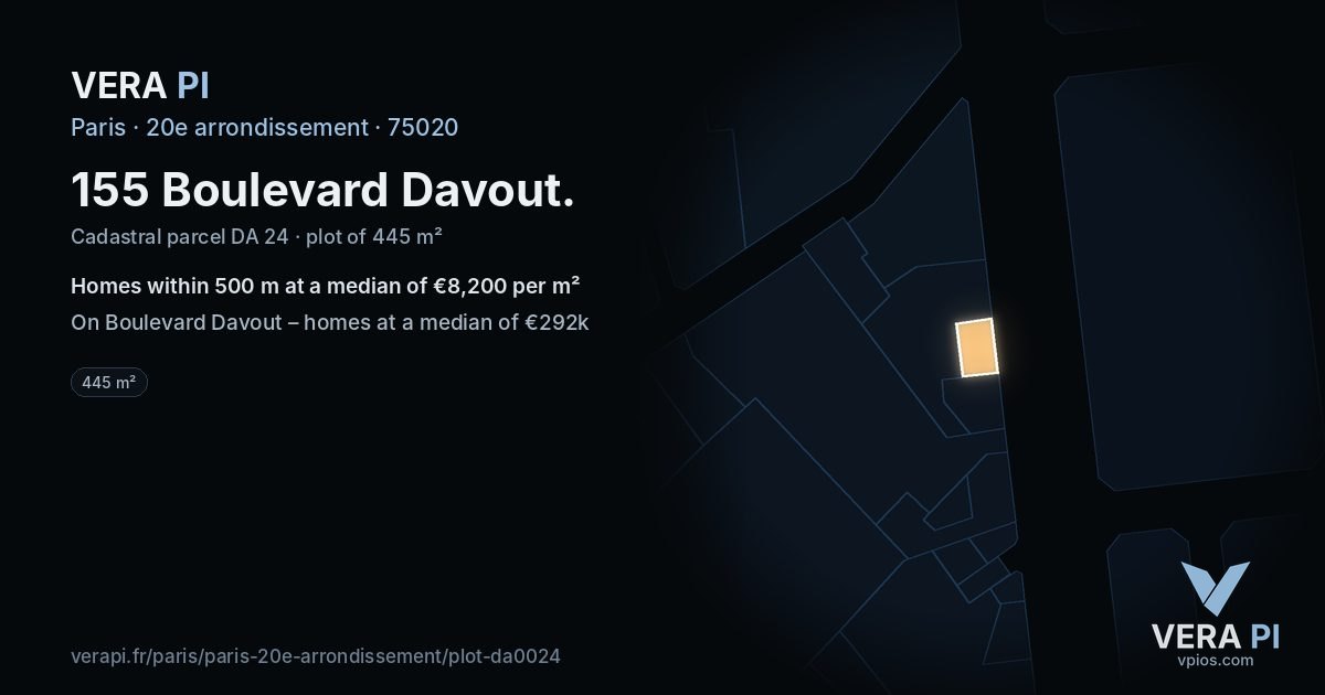 155 Boulevard Davout, 20e arrondissement at night – the plot lit, the parcels around coloured by the prices near them