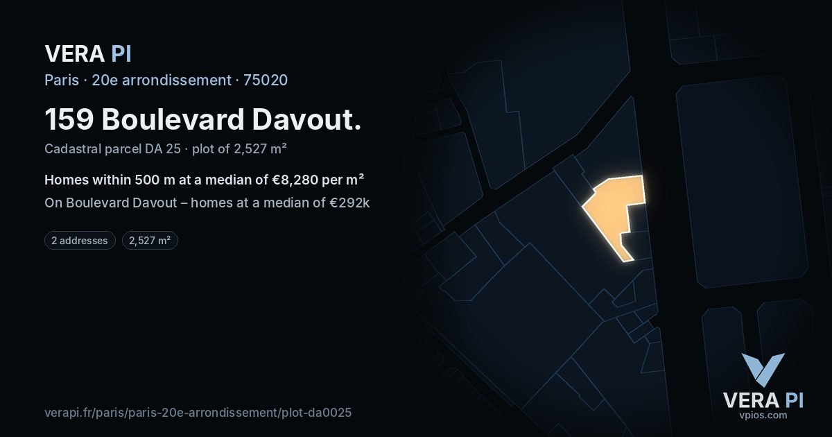 159 Boulevard Davout, 20e arrondissement at night – the plot lit, the parcels around coloured by the prices near them