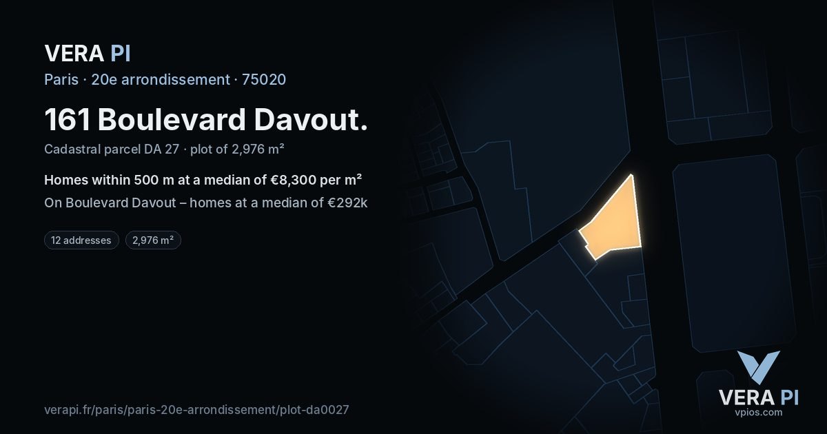 161 Boulevard Davout, 20e arrondissement at night – the plot lit, the parcels around coloured by the prices near them