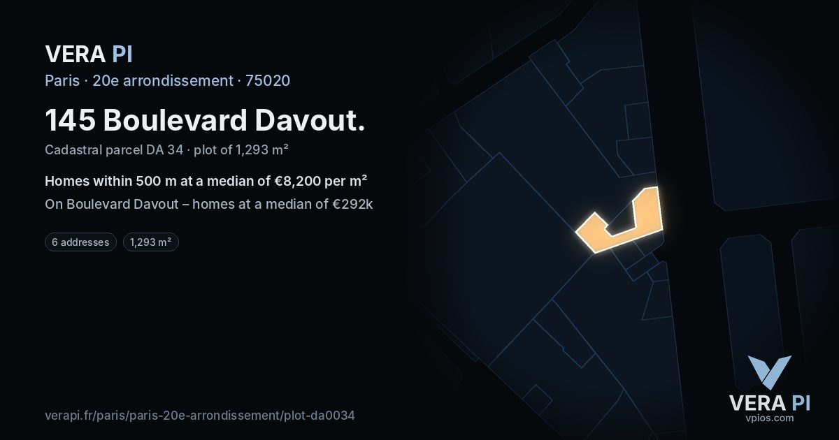 145 Boulevard Davout, 20e arrondissement at night – the plot lit, the parcels around coloured by the prices near them
