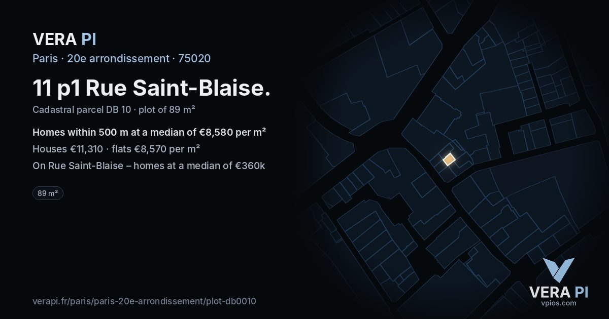 11 p1 Rue Saint-Blaise, 20e arrondissement at night – the plot lit, the parcels around coloured by the prices near them