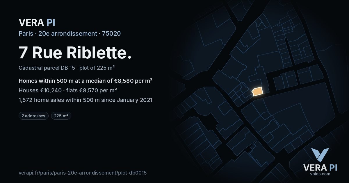 7 Rue Riblette, 20e arrondissement at night – the plot lit, the parcels around coloured by the prices near them