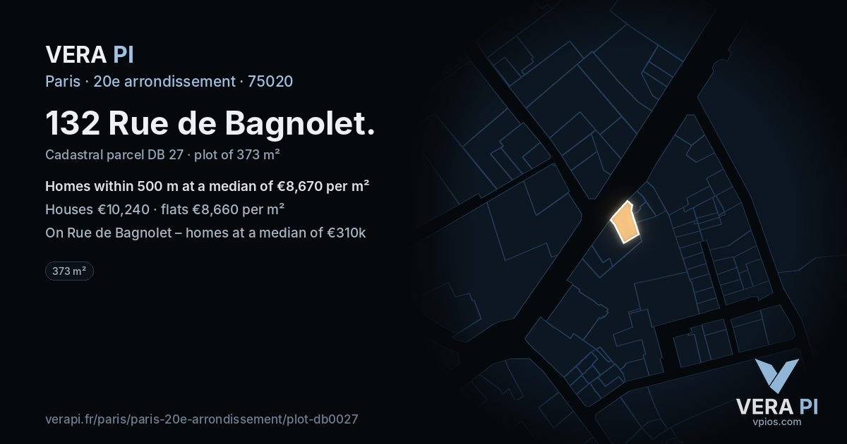 132 Rue de Bagnolet, 20e arrondissement at night – the plot lit, the parcels around coloured by the prices near them
